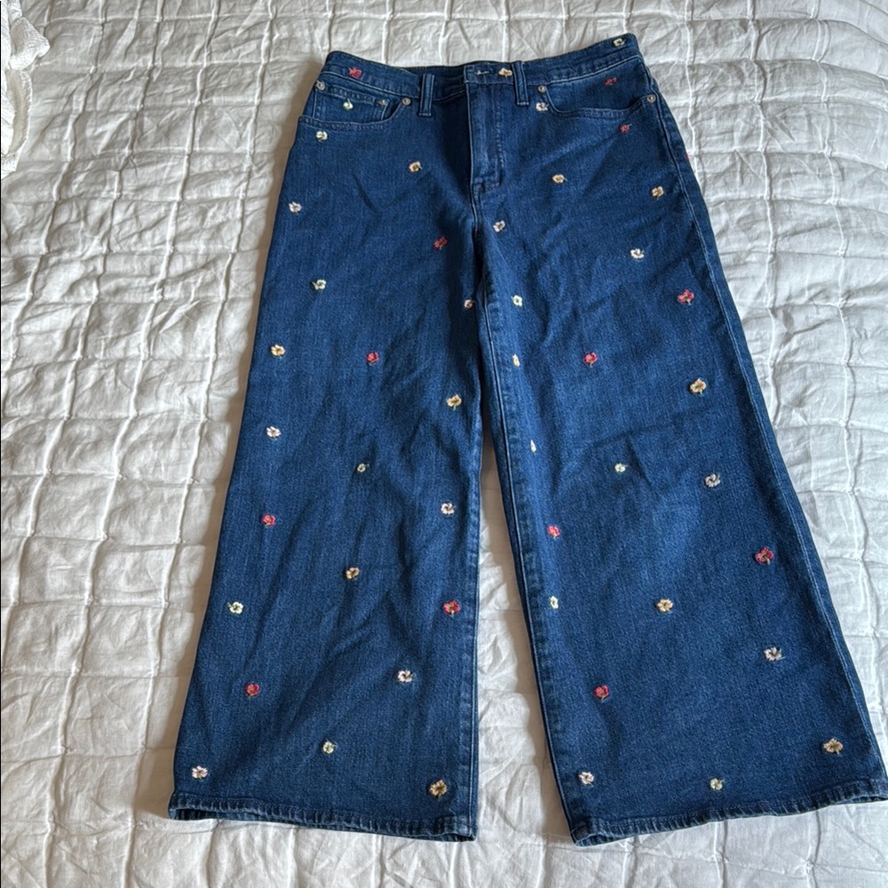 Madewell Blue Denim Jeans with Floral Accents